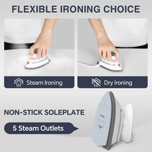Vista 6 de BEAUTURAL Mini plancha de vapor de viaje para ropa con doble voltaje, control de temperatura, suela antiadherente y almacenamiento de cables, ideal