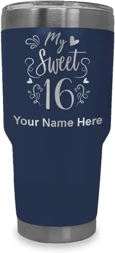 Vista 32 de LaserGram Taza aislada al vacío de 20 onzas, My Sweet 16, grabado personalizado incluido (gris)