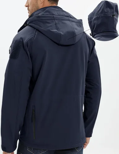 Vista 5 de MAGCOMSEN Abrigos de invierno para hombre, 8 bolsillos, con capucha, resistente al agua y al viento, chaqueta táctica Softshell