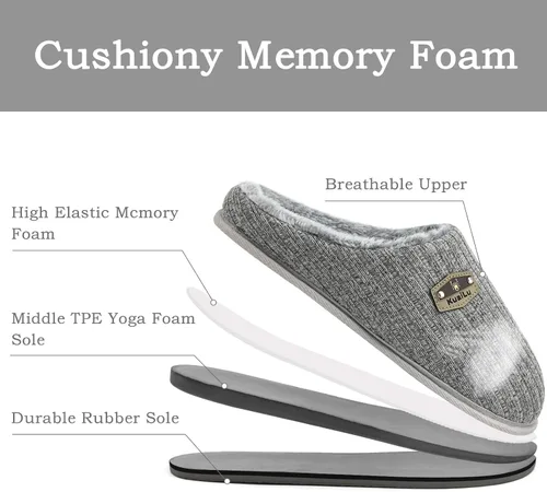 Vista 5 de KuaiLu Pantuflas ortopédicas de espuma viscoelástica para hombre, a la moda, casual, mezcla de lana, a rayas, tejidas con forro de felpa sherpa