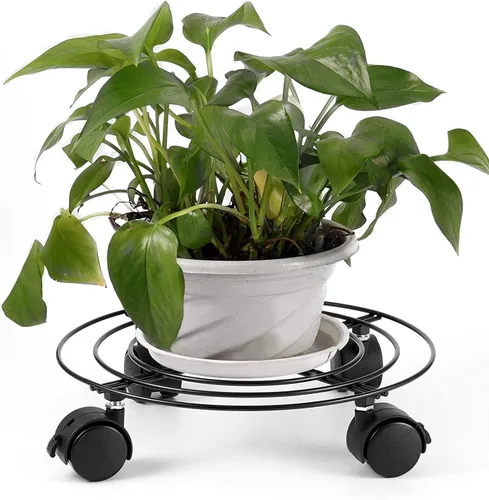 Vista 6 de ZOENHOU 4 unidades de 10.6 pulgadas de metal para plantas con ruedas, base redonda de metal rodante para interiores, exteriores, patio, hogar