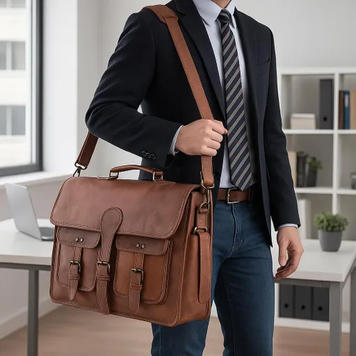 Vista 3 de Bolsa de mensajero de cuero para hombres y mujeres de 18 pulgadas, maletín grande vintage, bolso de hombro para laptop, bolsa bandolera unisex
