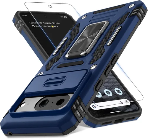 Vista 8 de DEERLAMN Funda para Google Pixel 7a con Cubierta Deslizante para Cámara + Protector de Pantalla (2 Paquetes), Soporte de Anillo Giratorio de Grado
