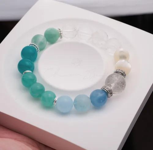 Vista 47 de Precious Gemstone Natural Crystal Healing Bracelet, Rutilated Quartz, Moonstone, Quartz Handmade Original Design Bracelet