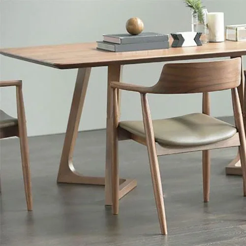 Vista 7 de Mesa de comedor rectangular nórdica con doble pedestal, moderna mesa de madera de pino para el hogar, restaurante marrón, 47.5 pulgadas de largo x