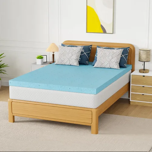 Vista 9 de PayLessHere - Cubrecolchón de espuma viscoelástica de gel completo de 2 pulgadas, firme de felpa, color azul Cubrecama de diseño ventilado