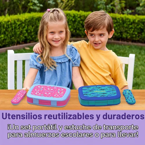 Vista 4 de Bentgo® Kids Prints - Lonchera infantil de 5 compartimentos estilo Bento, con utensilios de plástico reutilizables (unicornio)