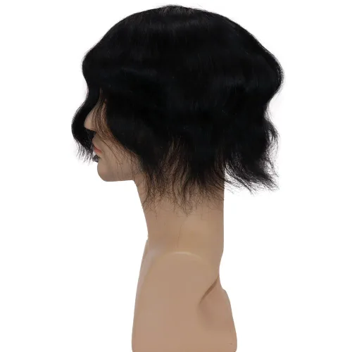 Vista 4 de toupee tupé para hombres 0.002 in ultra suave, transparente, piel fina, toda línea capilar natural con bucle en V para hombre, pelucas de sistemas