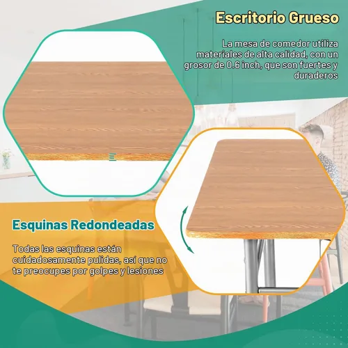 Vista 5 de Juego de mesa de comedor PayLessHere, mesa de madera y 4 sillas modernas con patas de metal, muebles rectangulares para el hogar