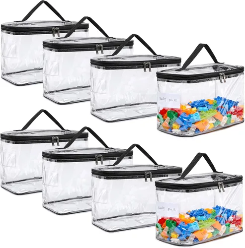 Vista 10 de Paquete de 4 bolsas de almacenamiento grandes transparentes para juguetes con etiqueta de nombre, funda organizadora de juguetes de PVC impermeable