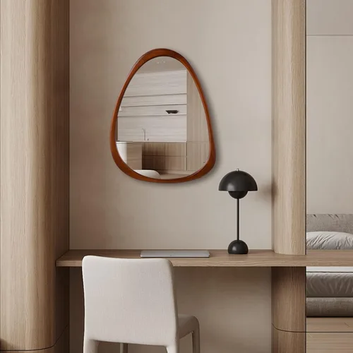 Vista 5 de Espejo de pared de madera irregular de 28 x 22 pulgadas, espejo decorativo abstracto asimétrico para sala de estar, dormitorio, entrada, baño