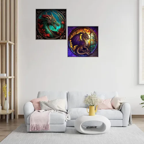 Vista 2 de RYMILIE Kits de Pintura de Diamantes para Adultos - Paquete de 4 Dragón Kits de Arte de Diamantes 5D DIY Taladro Completo Pinturas de Puntos