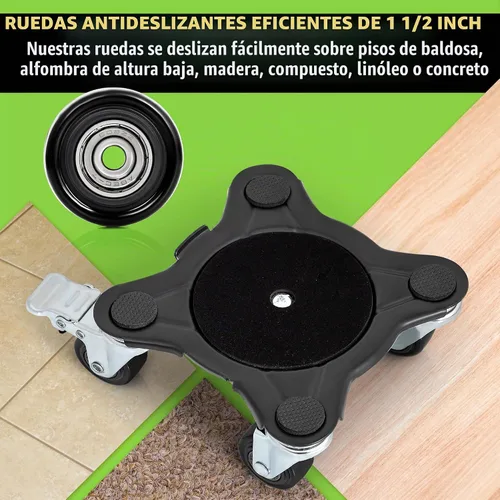 Vista 4 de Movers de muebles con ruedas – Juego de 4 herramientas elevadoras de muebles resistentes con capacidad de carga de 2000 libras, plataforma
