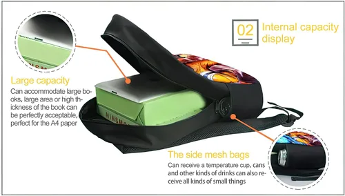 Vista 6 de Mochila de dibujos animados de impresión 3D que viaja mochila multiusos de anime con correas ajustables, Haa-06, Computadora portátil