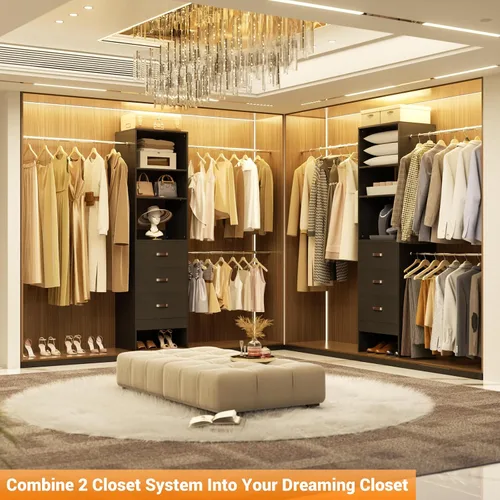 Vista 5 de Homieasy Sistema Organizador de Armario de 96 Pulgadas, Organizador de Armario Walk-In Personalizable de 8 Pies con Varillas para Colgar, Perchero