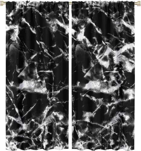 Vista 22 de Cortinas opacas con estampado abstracto de mármol en blanco y negro, para dormitorio, cafetería, comedor, oficina, sala de estar, cocina, 42 x 45