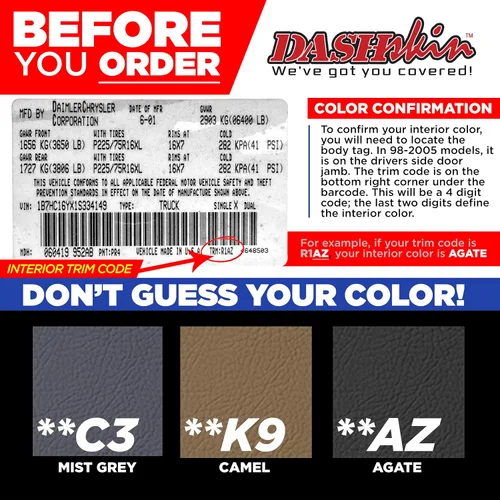Vista 6 de DASHSKIN Tapa moldeada para salpicadero compatible con Dodge Ram 1500 1998 1999 2000 2001 (98-02 Ram 2500 y 3500) en negro universal, fabricado