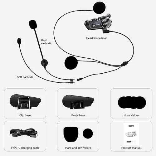 Vista 8 de Altavoces e intercomunicador Bluetooth para casco - Sistema de comunicación de cancelación de ruido para 2 jinetes para motocicleta, esquí, ciclismo
