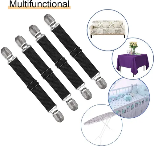 Vista 5 de 4 correas ajustables entrecruzadas para sábana bajera (4 unidades, color negro)