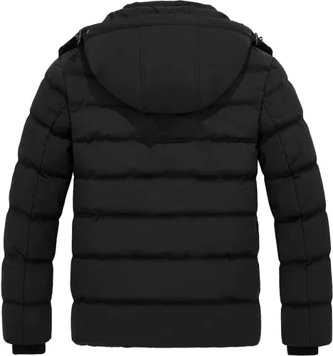 Vista 2 de Wantdo Abrigo de invierno con capucha para hombre, chaqueta acolchada cálida, abrigo de algodón grueso con capucha extraíble