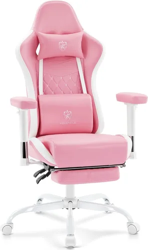 Vista 12 de Silla de juegos de tela transpirable, silla de oficina para computadora con reposapiés, soporte lumbar de masaje y almohadilla de gel, silla