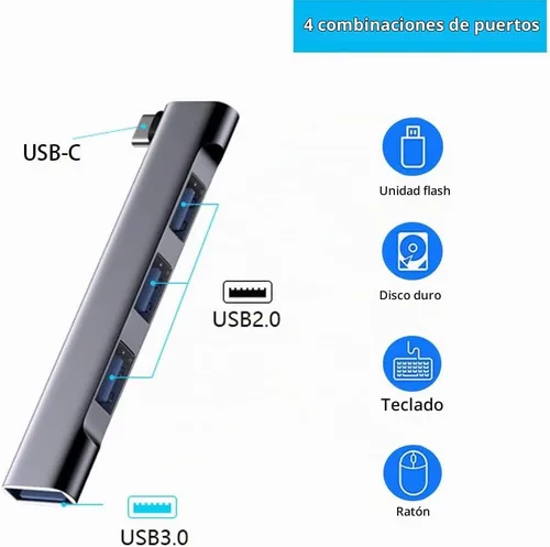 Vista 2 de Hub USB-C para portátil - Adaptador multipuerto ultradelgado con USB 3.0, expansor para MacBook Pro/Air, Surface Pro, teclado, unidad flash (4 en 1)