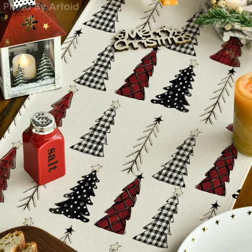 Vista 3 de Artoid Mode Camino de mesa de árbol de Navidad, decoración de mesa de comedor de cocina de invierno de temporada para decoración de fiesta