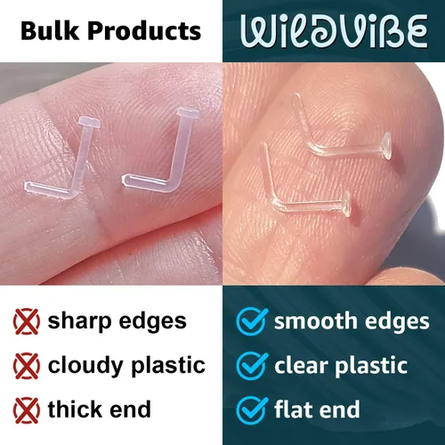 Vista 3 de Aretes de nariz transparentes para el trabajo – Anillos de nariz transparentes en forma de L – Anillos de nariz de plástico Bioflex para cirugía