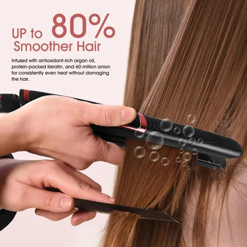 Vista 4 de Plancha plana de 1 pulgada, alisadora profesional de cerámica para cabello rizado, calentamiento rápido, doble voltaje, color negro