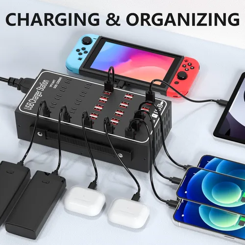 Vista 8 de Estación de Carga USB Múltiple, RUANSZZ 50 Puertos 250 Vatios (50A) Bloque Cargador USB-C con Interruptor de Encendido, Estación de Carga