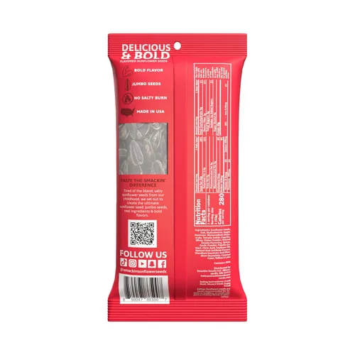 Vista 7 de SMACKIN' Semillas de girasol, tostadas Jumbo de lote pequeño, hechas en Estados Unidos - BBQ de patio trasero. Bolsas de 1.5oz (paquete de 36)