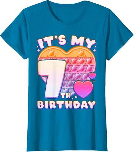 Vista 97 de Pop-it Birthday Girl 7 años de edad, Push it Pop Fidget Bubble Camiseta, Negro