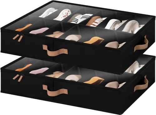 Vista 13 de StorageWorks Organizador de zapatos para armario, con capacidad para hasta 24 pares, juego de 2 contenedores de almacenamiento de zapatos debajo