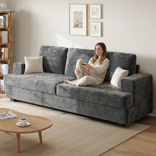 Vista 9 de Camillas marrones de 89 pulgadas para sala de estar, sofá de 3 plazas con asiento profundo, sofá biplaza de gran tamaño para apartamentos y espacios
