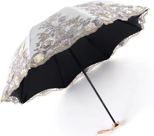 Vista 144 de Honeystore Sombrilla bordada con flor 3D plegable UV con encaje clásico