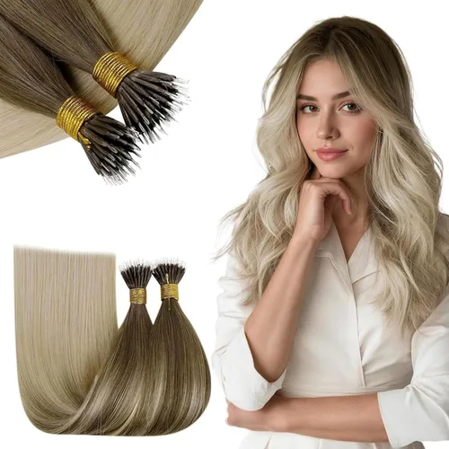 Vista 80 de RUNATURE Extensiones de cabello humano con punta en U, color marrón ceniza a rubio platino