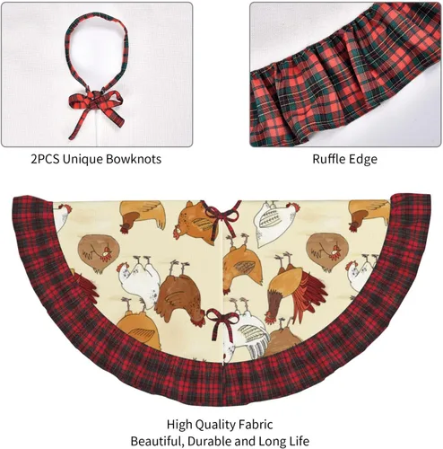 Vista 5 de A Brood of Chickens - Falda de árbol de Navidad de 30 pulgadas con borde de cuadros búfalo rojos y negros, decoración para Feliz Navidad, casa