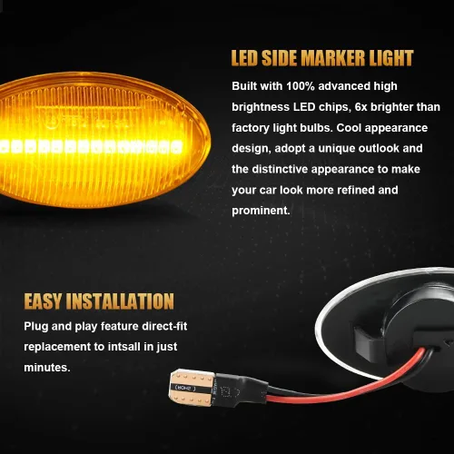 Vista 7 de D-Lumina Luces LED Secuenciales de Marcador Lateral Señal de Giro Conjunto de Lámpara Intermitente Lente Transparente para MINI Cooper R50 R52 R53