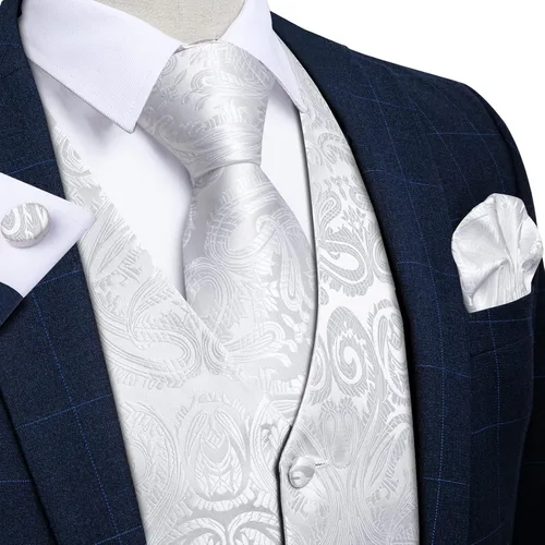 Vista 4 de DiBanGu Conjunto de chaleco de cachemira y corbata para hombre con gemelos cuadrados para esmoquin