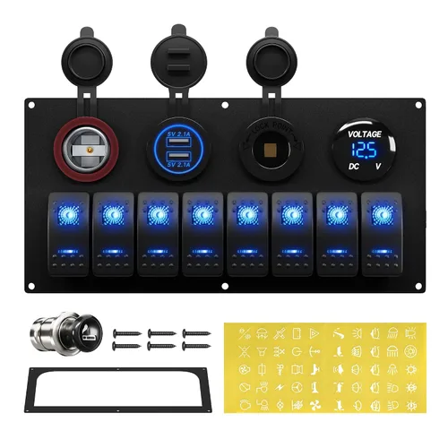 Vista 7 de RVBOATPAT Panel de interruptor marino de 6 bandas Panel de interruptor de barco impermeable Interruptor basculante de 12 V Panel de interruptor azul