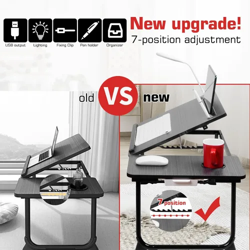 Vista 3 de CloudTrip Plus XL - Escritorio ajustable para laptop con luz, puerto USB, soporte para iPad, almacenamiento de cajón, escritorio ajustable más
