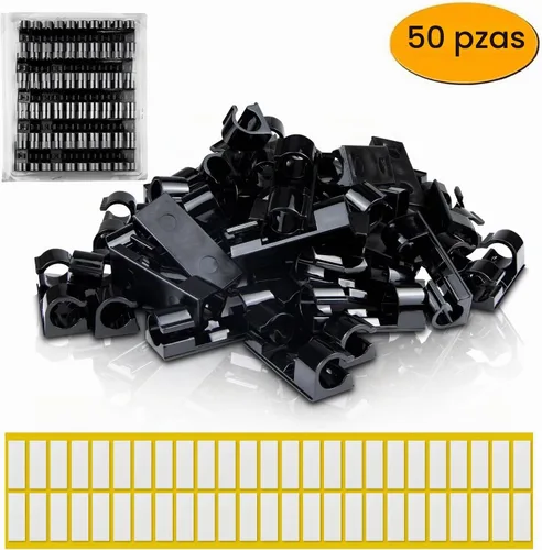 Vista 2 de SOULWIT 50 clips autoadhesivos para organizar cables, organizadores de cables, clips de cable adhesivos para TV, PC, laptop, cable Ethernet Negro