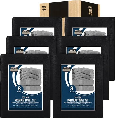 Vista 11 de Set de toallas Premium 700 GSM, 8 piezas; 2 toallas de baño, 2 toallas de mano y 4 paños, algodón, lavable a máquina, calidad de hotel, supersuave