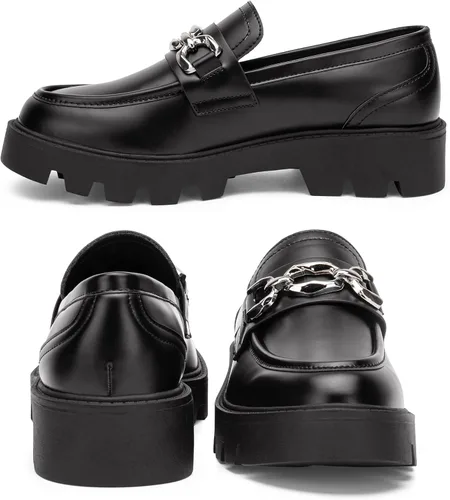 Vista 5 de Vepose Mocasines casuales de plataforma 8081 para mujer, mocasines negros con punta redonda