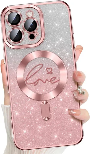 Vista 21 de Misscase Funda para iPhone 16 Pro Case Magnética con Purpurina con Protector Completo de Lente de Cámara, [Compatible con MagSafe] Linda Funda