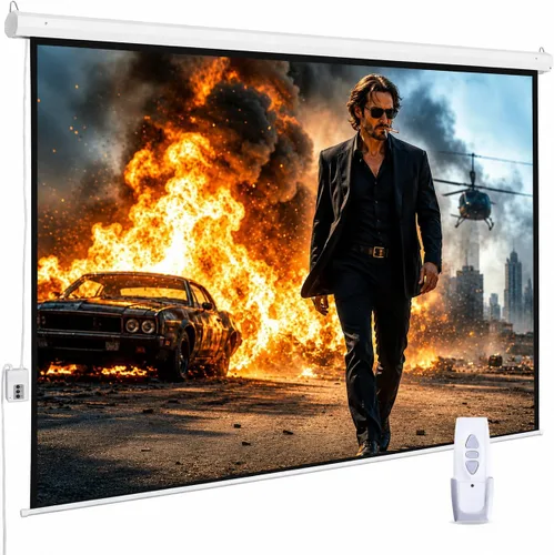 Vista 12 de Pantalla de proyector motorizada de 110", pantalla de proyector eléctrica 16:9 con control remoto, pantalla de película HD