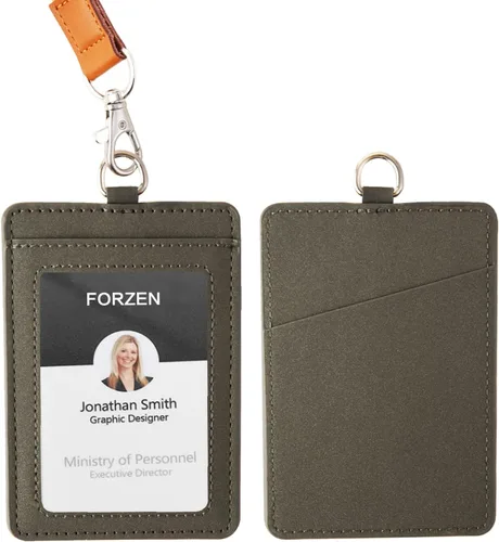 Vista 8 de Portatarjetas de identificación, soporte vertical de cuero para tarjetas de identificación con 1 ventana de identificación transparente y 1 cordón