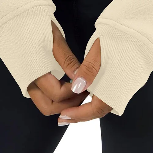 Vista 4 de Sudadera Y2K para mujer, con media cremallera, con agujero para el pulgar, sudadera de manga larga con bolsillo