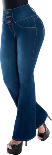 Vista 2 de Fiorella Shapewear Levanta Cola - Pantalones de mezclilla con corte de bota para mujer, cintura alta, realce de glúteos, pantalones colombianos 515DB