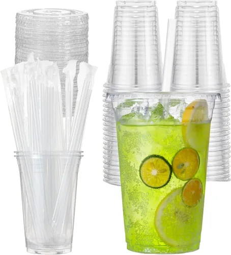 Vista 9 de Artpreti Vasos de plástico transparente de 12 onzas con tapas sin popote, tazas de café de plástico desechables con tapas, tazas para café helado